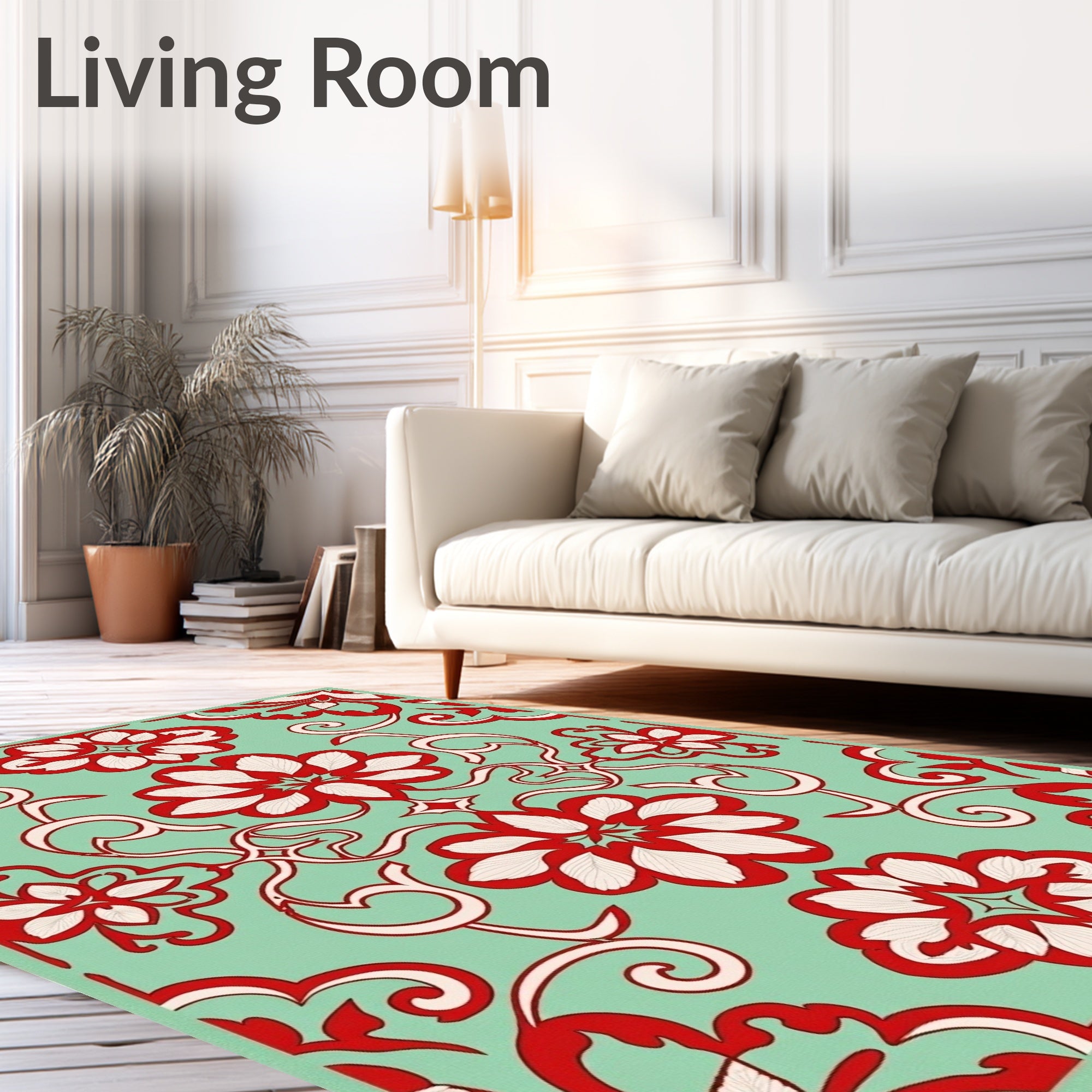 Vibrant Red Floral Swirl Pattern Rug