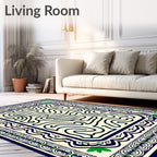 Maze Patterned Deep Blue Green Rug