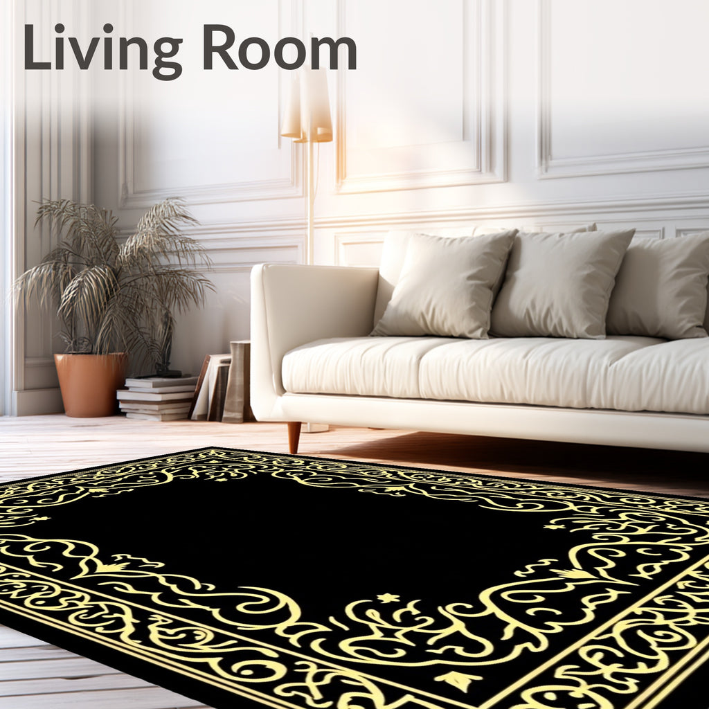 Elaborate Golden Scroll Border Rug