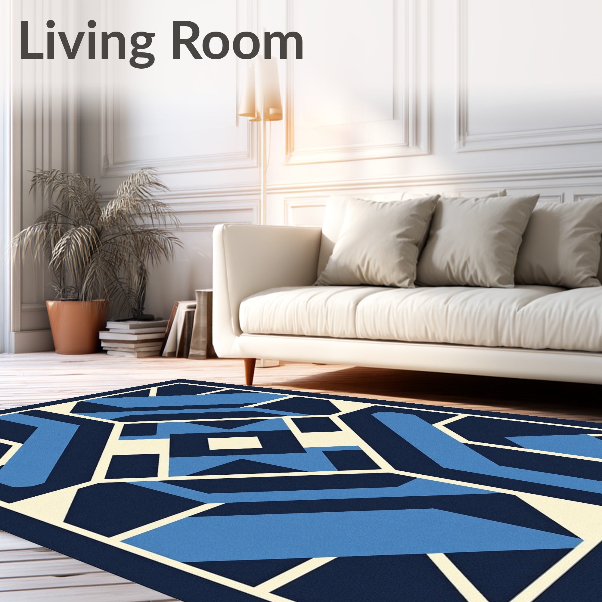 Modern Blue Cream Geometric Art Rug