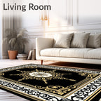 Elegant Black Gold Floral Ornament Rug