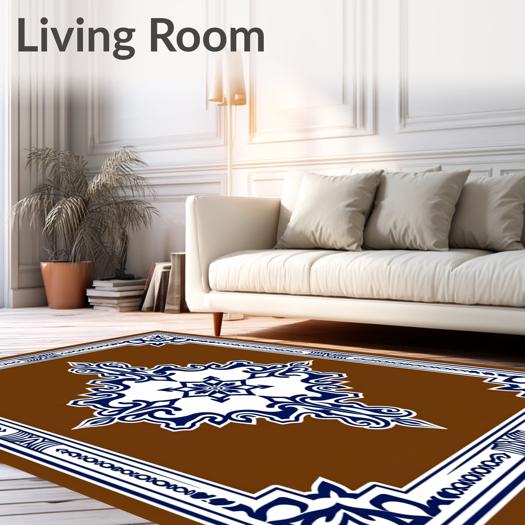 Brown With Blue Ornate Floral Design Rug