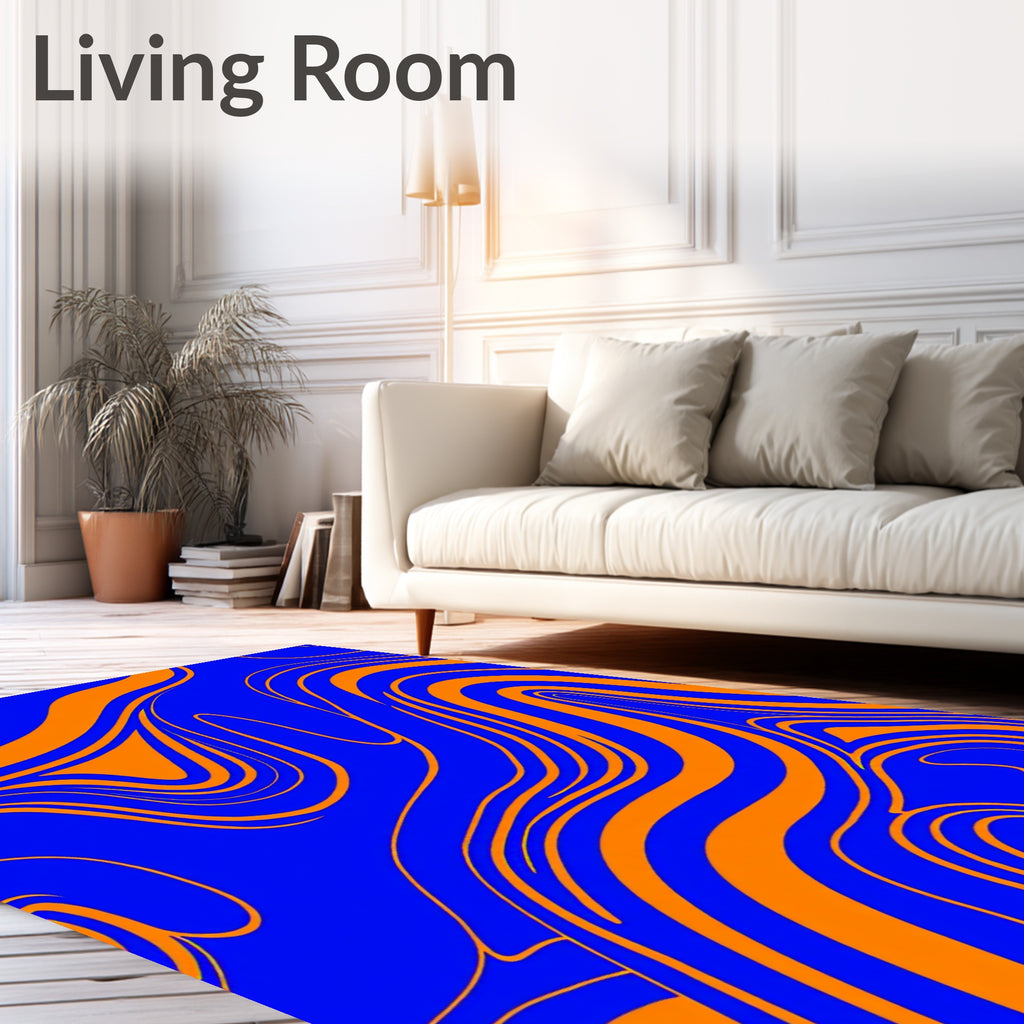 Amorphic Swirl Blue Orange Pattern Rug