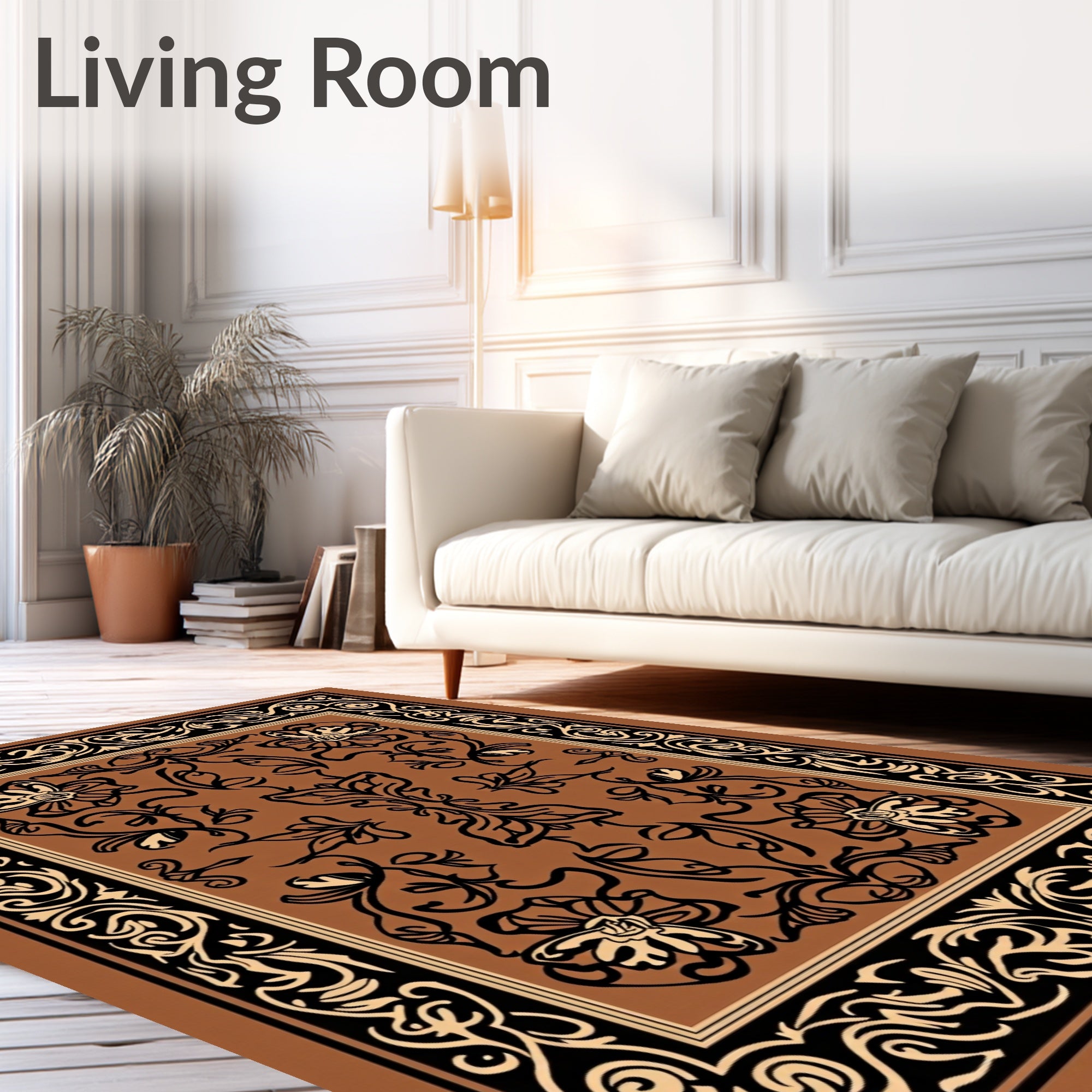 Elegant Floral Scroll Pattern Rug