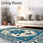 Classic Blue Floral Medallion Design Rug