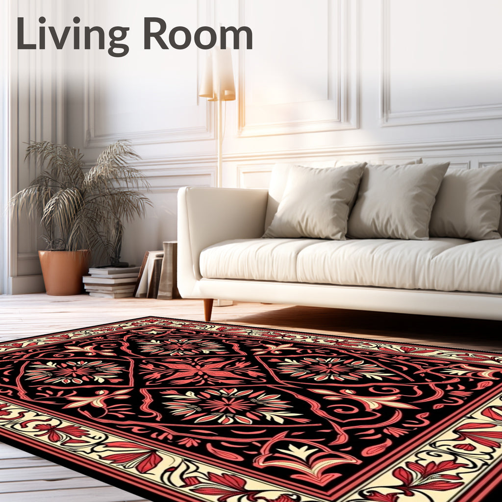 Intricate Floral Scrollwork Red Pattern Rug