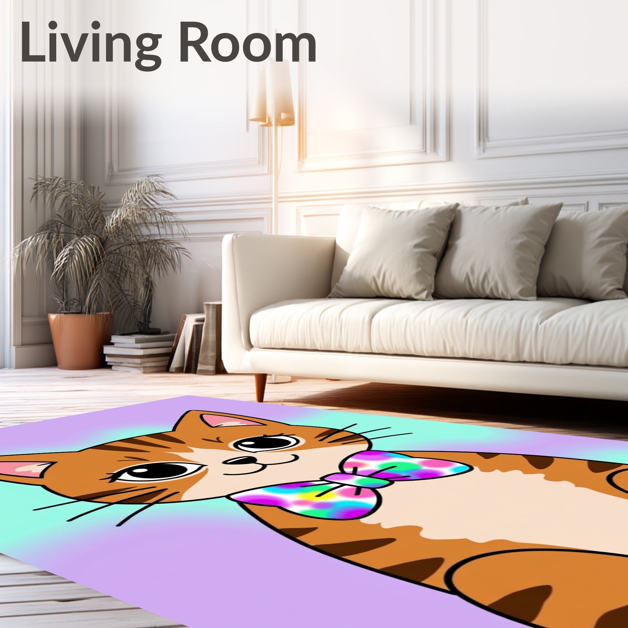Whimsical Cat Bowtie Graphic Design Rug