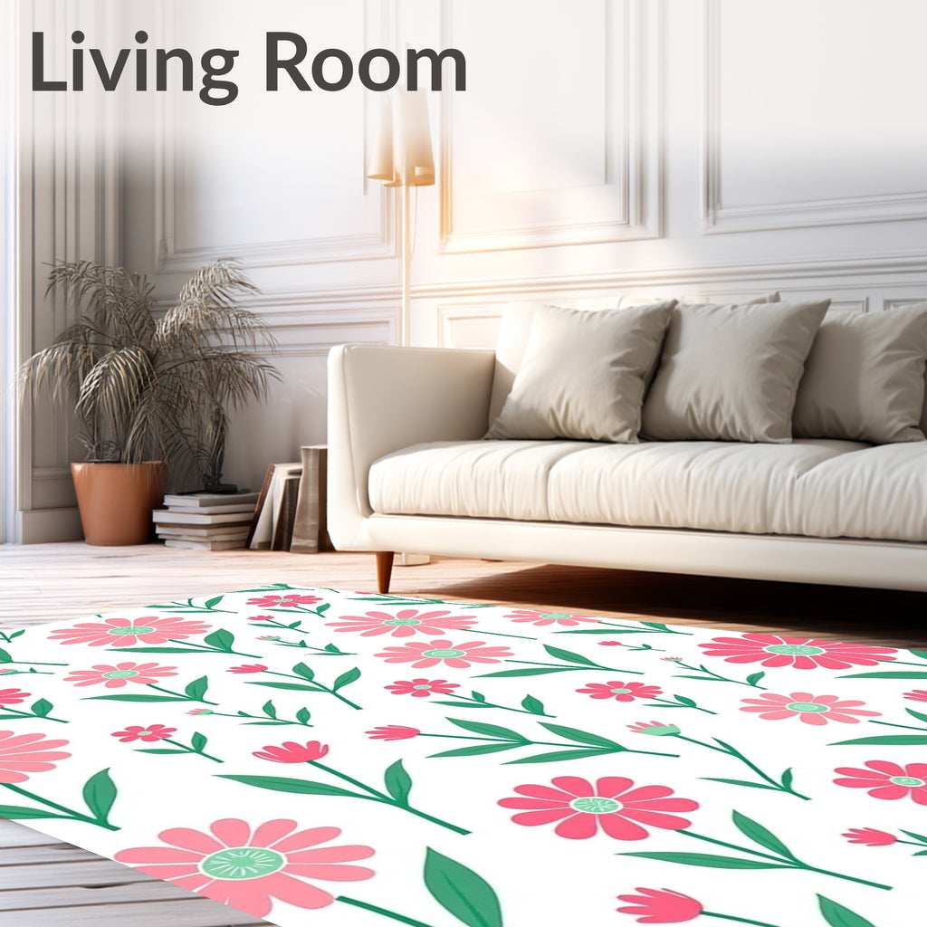Pink Green Floral Pattern Design Rug