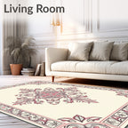 Elegant Floral Scroll Medallion Design Rug