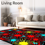 Vibrant Red Aqua Yellow Starburst Design Rug