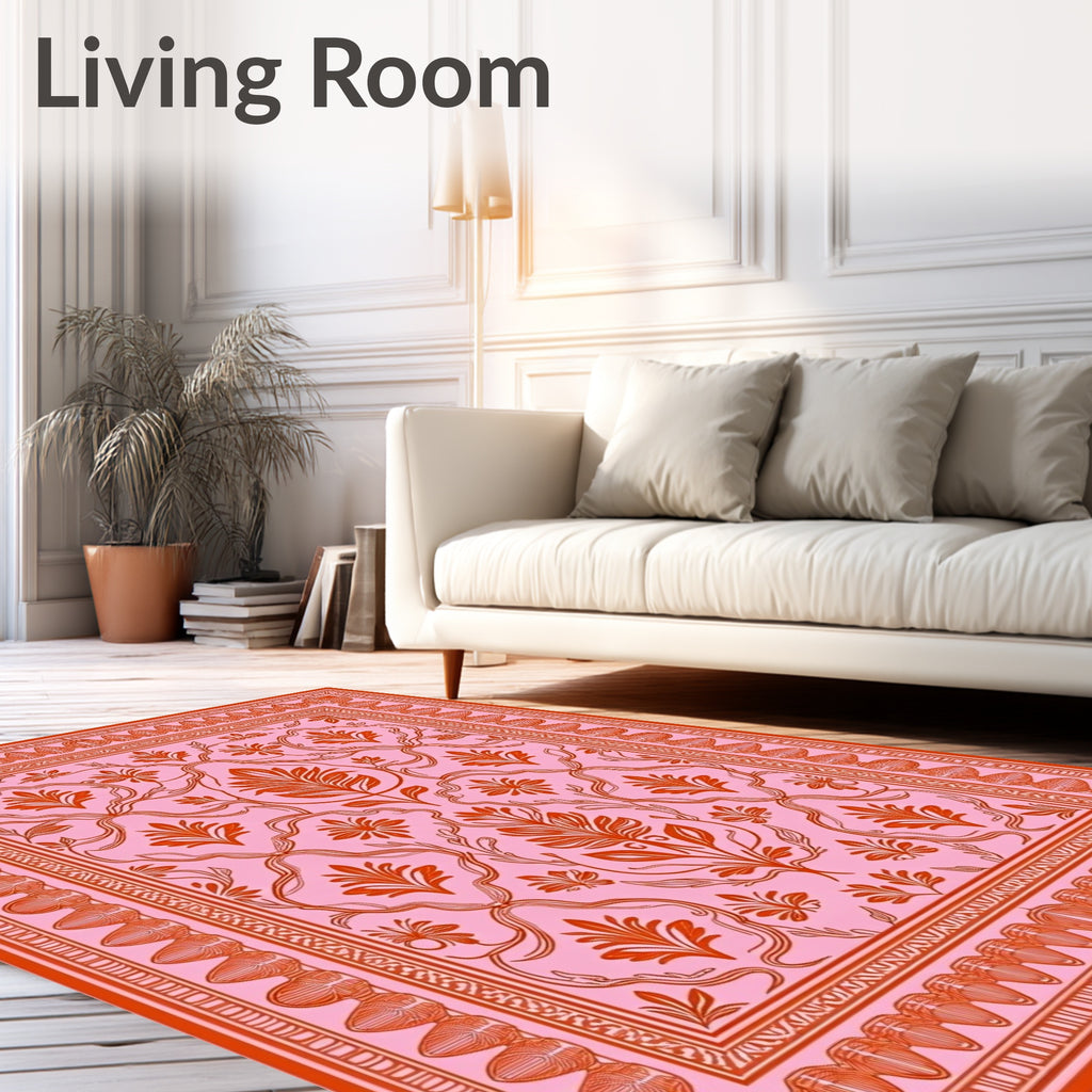 Ornate Floral Vine Pink Orange Rug