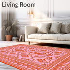 Ornate Floral Vine Pink Orange Rug