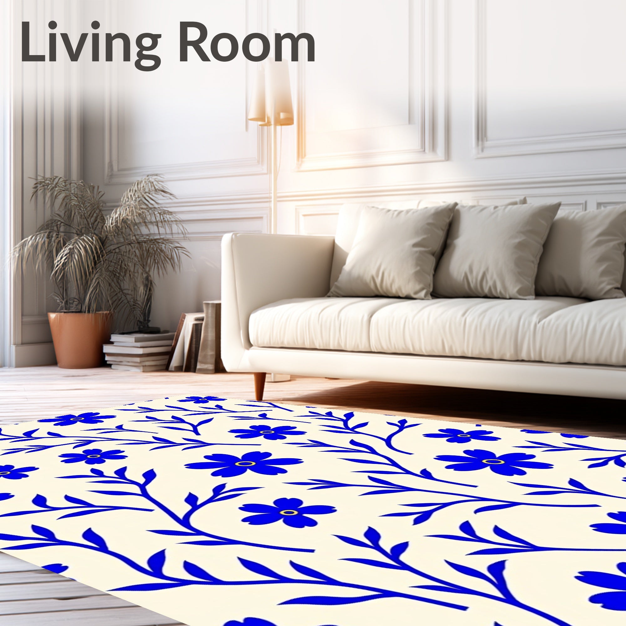 Blue Floral Vine Pattern Rug