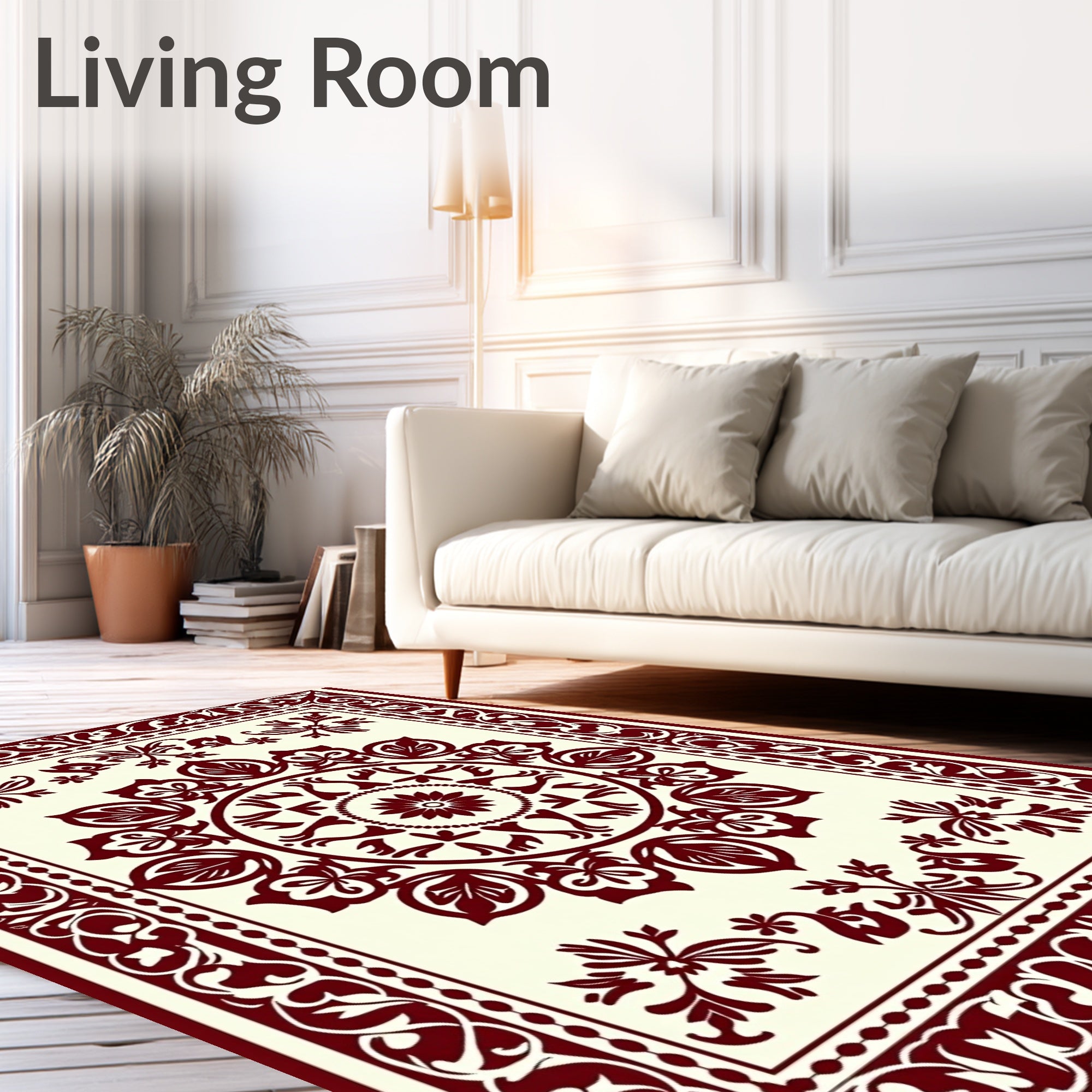 Intricate Crimson Floral Mandala Design Rug