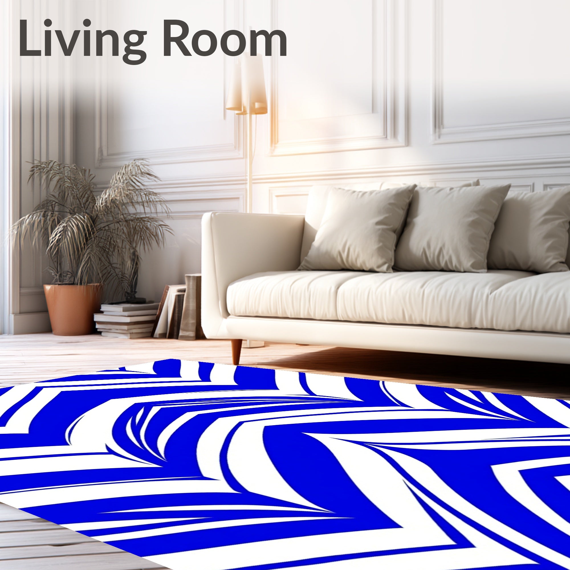 Bold Blue White Chevron Pattern Rug