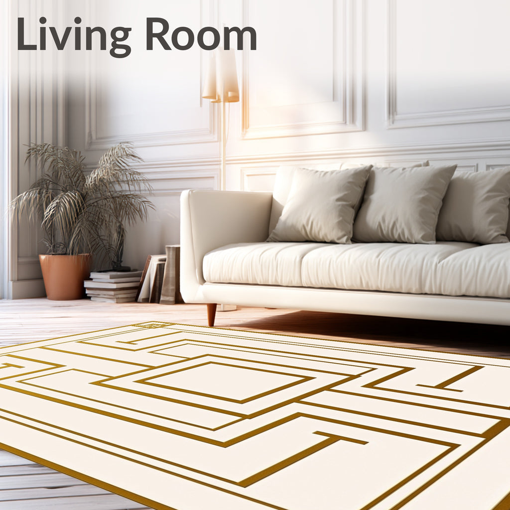 Gold Geometric Art Deco Maze Rug