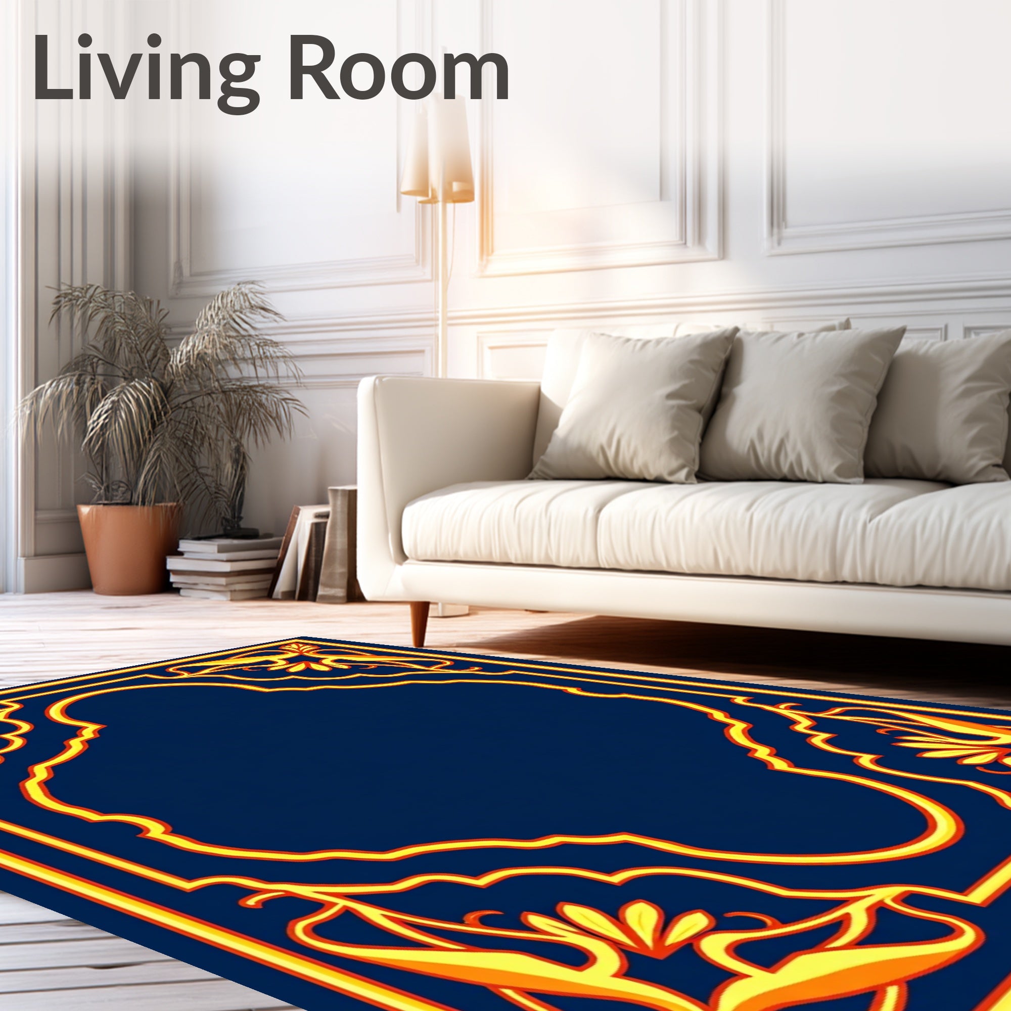 Ornate Golden Floral Arch Border Rug