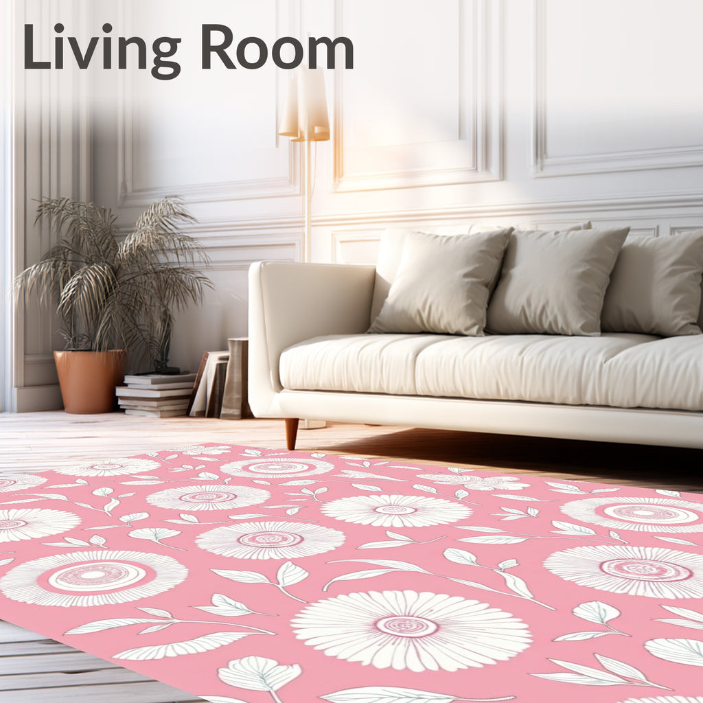 Pink Floral Whimsical Flower Pattern Rug