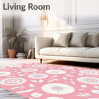 Pink Floral Whimsical Flower Pattern Rug