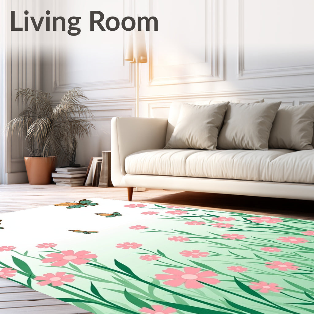 Colorful Butterflies Meadow Flowers Rug