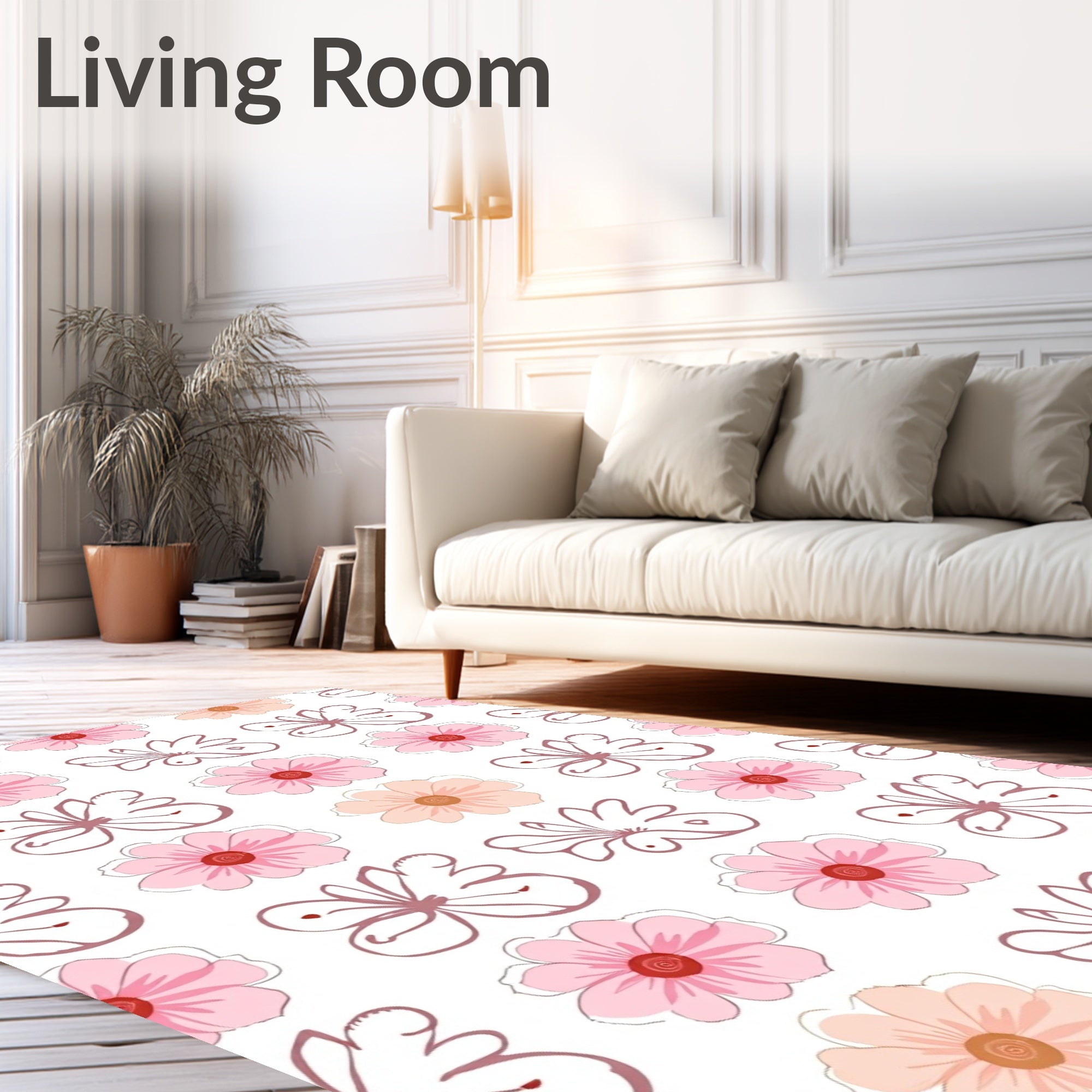 Blush Pink Floral Sketch Pattern Rug
