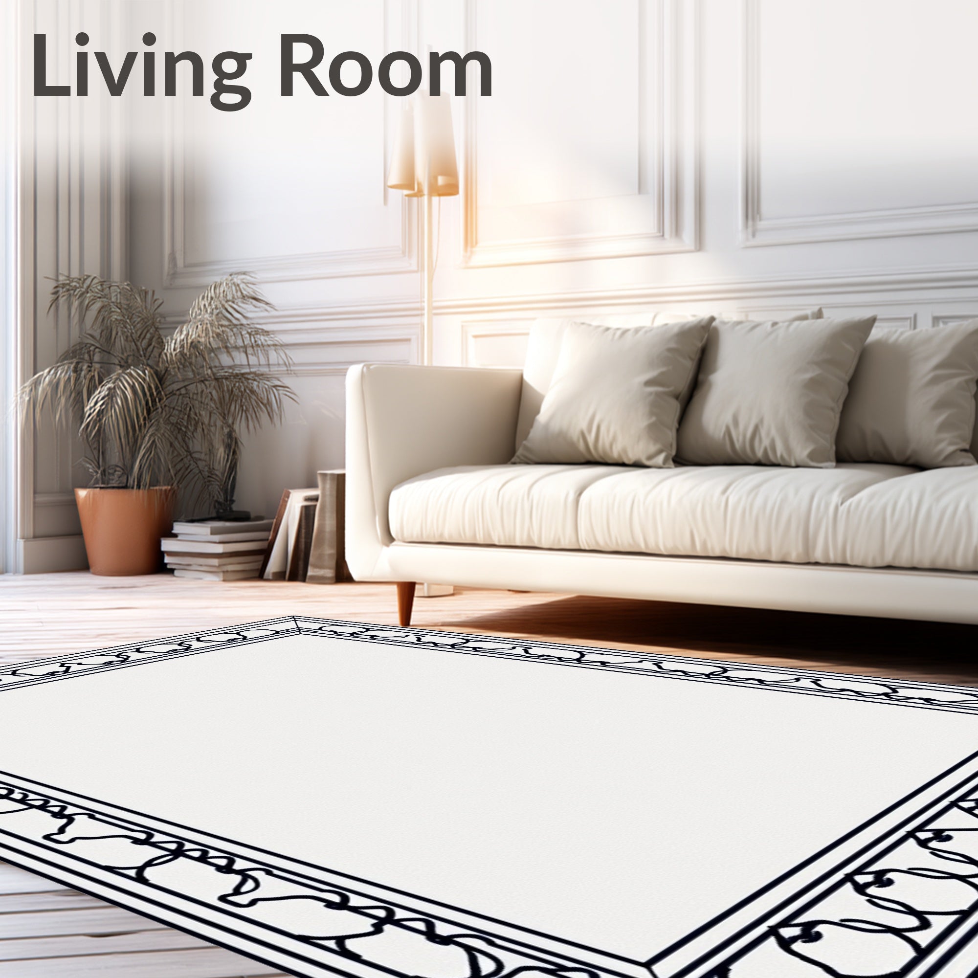 Ornate Black White Chain Pattern Rug