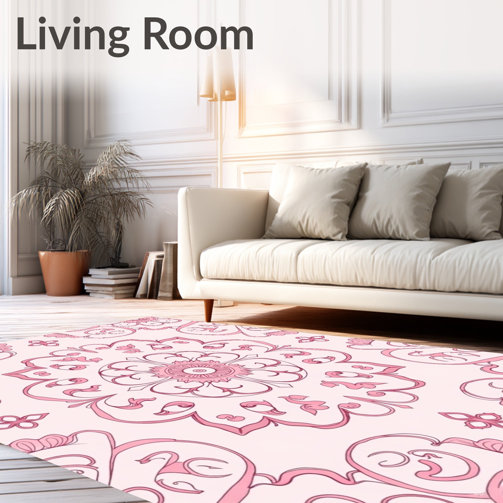 Pink Floral Medallion Swirl Pattern Rug