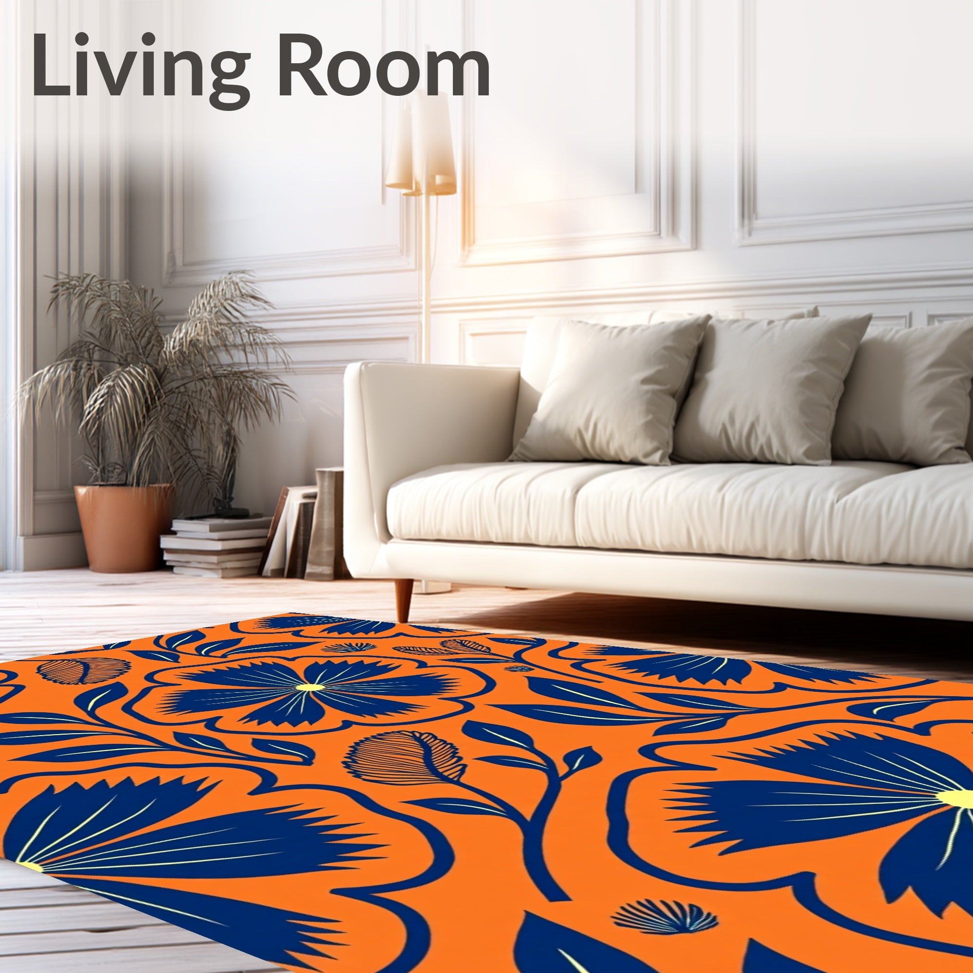 Bold Blue Floral Pattern Rug
