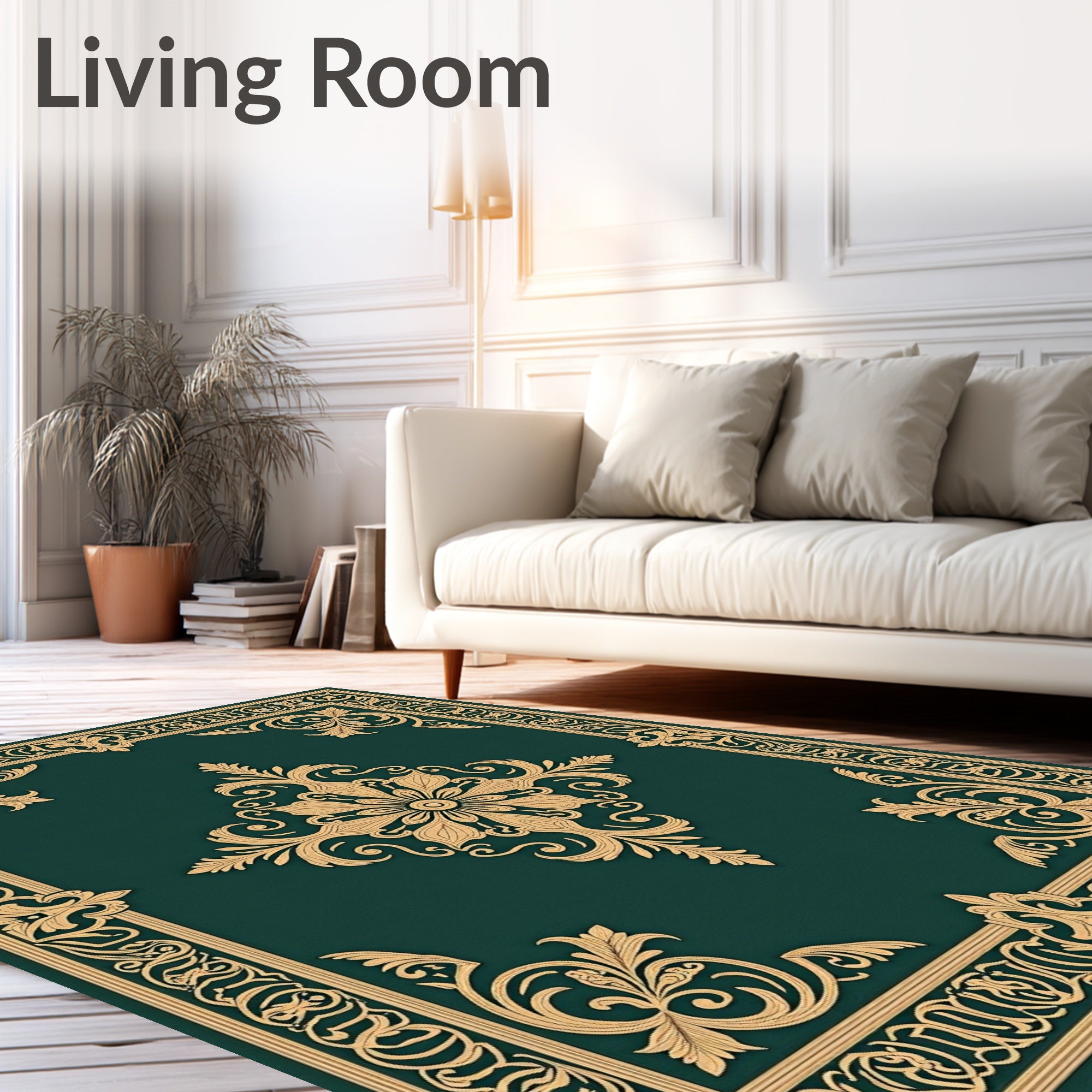 Elegant Gold Floral Border Design Rug