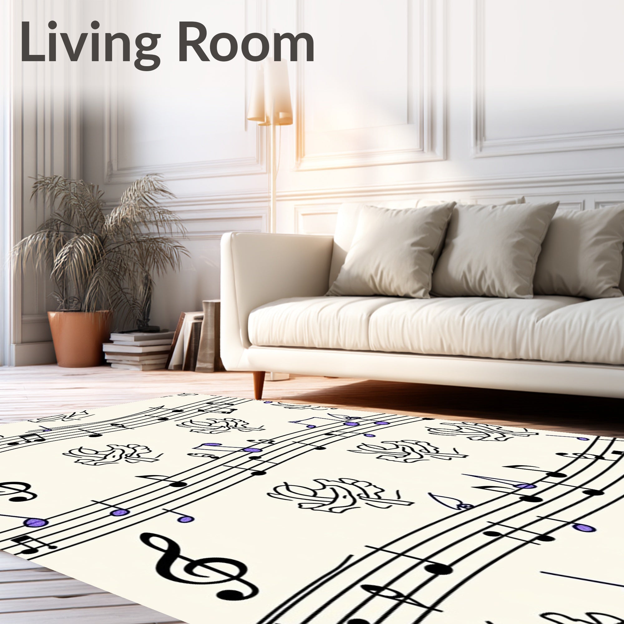 Musical Notes and Abstract Floral Harmony Rug