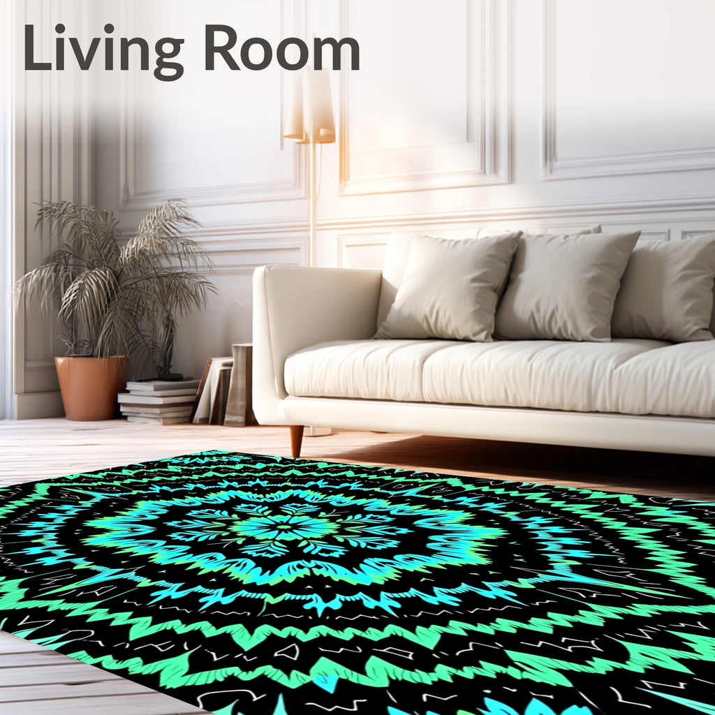 Radiant Teal Bloom Mandala Pattern Rug