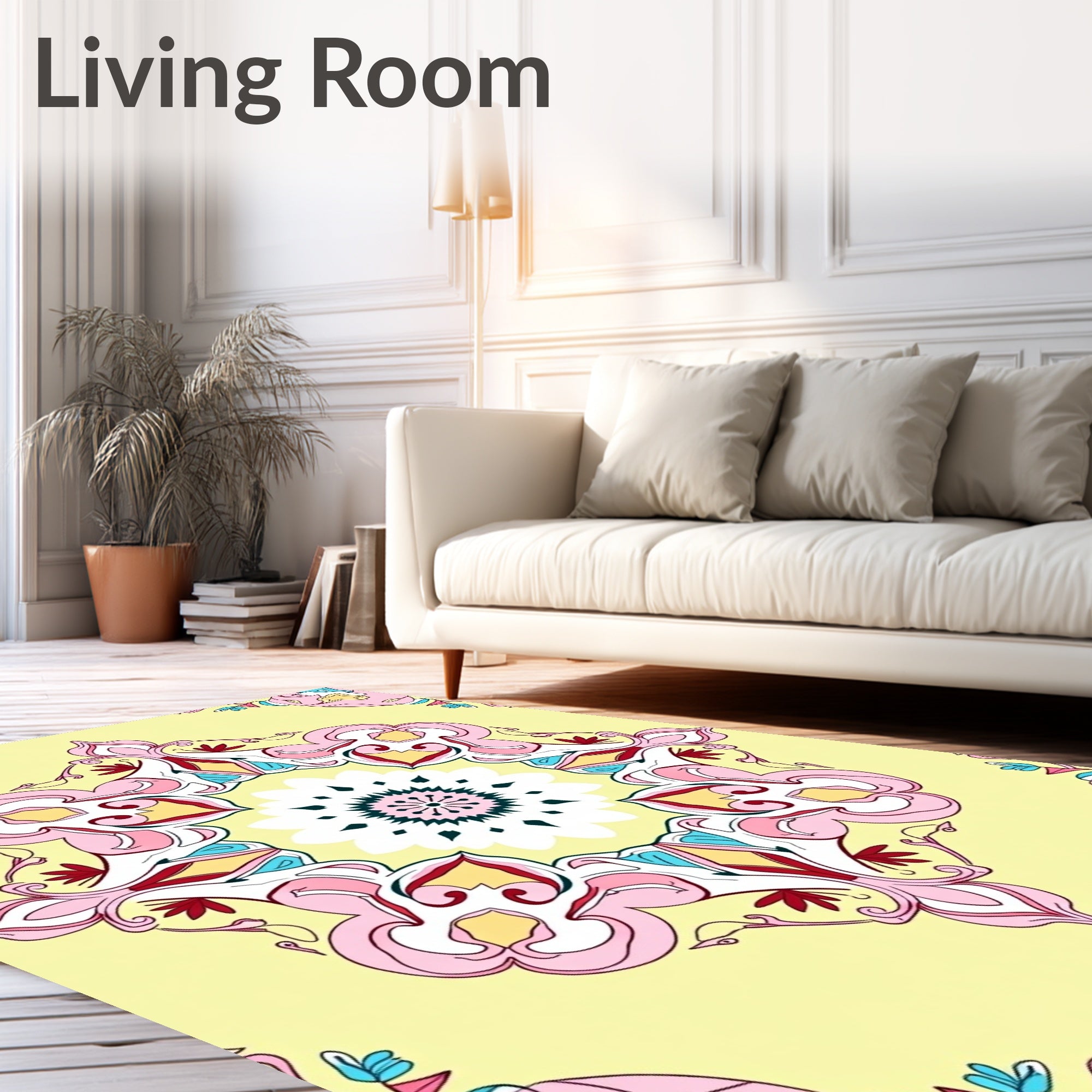 Pastel Floral Symmetry Mandala Design Rug