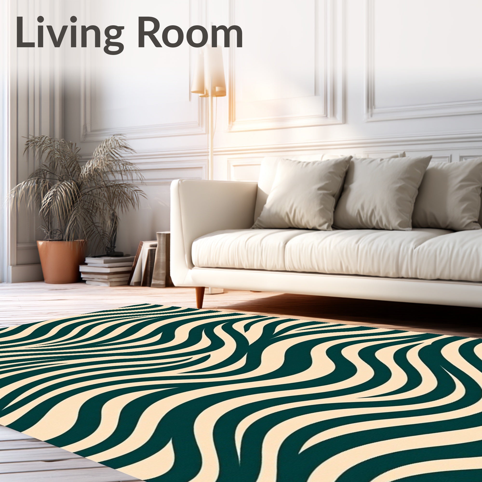 Cream And Teal Wavy Pattern Rug