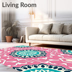 Pink Teal Floral Medallion Pattern Rug