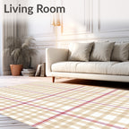 Beige Red Plaid Pattern Rug