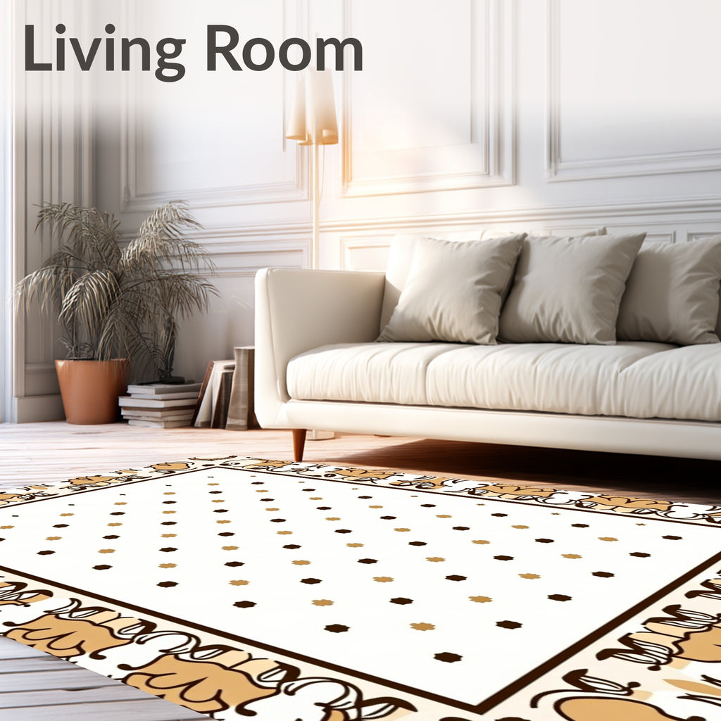 Golden Brown Floral Border Dot Pattern Rug