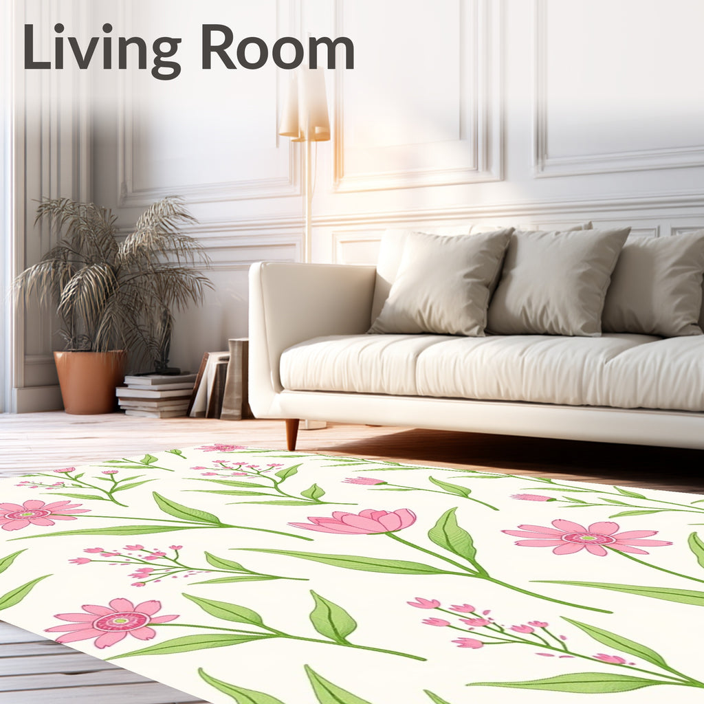 Pink Daisy Botanical Pattern Rug