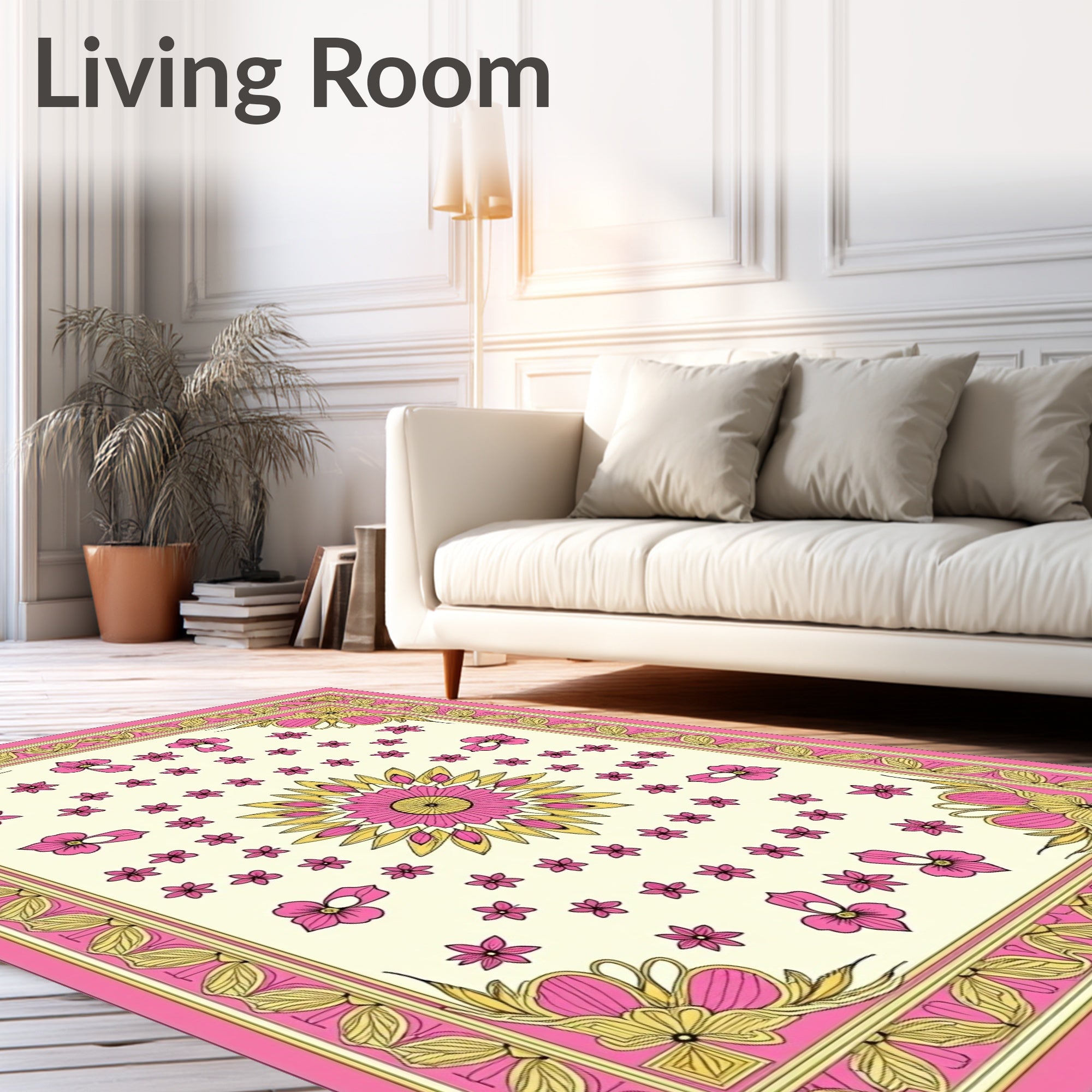 Pink Gold Floral Medallion Pattern Rug