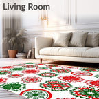 Red Green Starburst Geometric Medley Rug