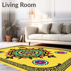 Vivid Yellow Circular Mandala Pattern Rug