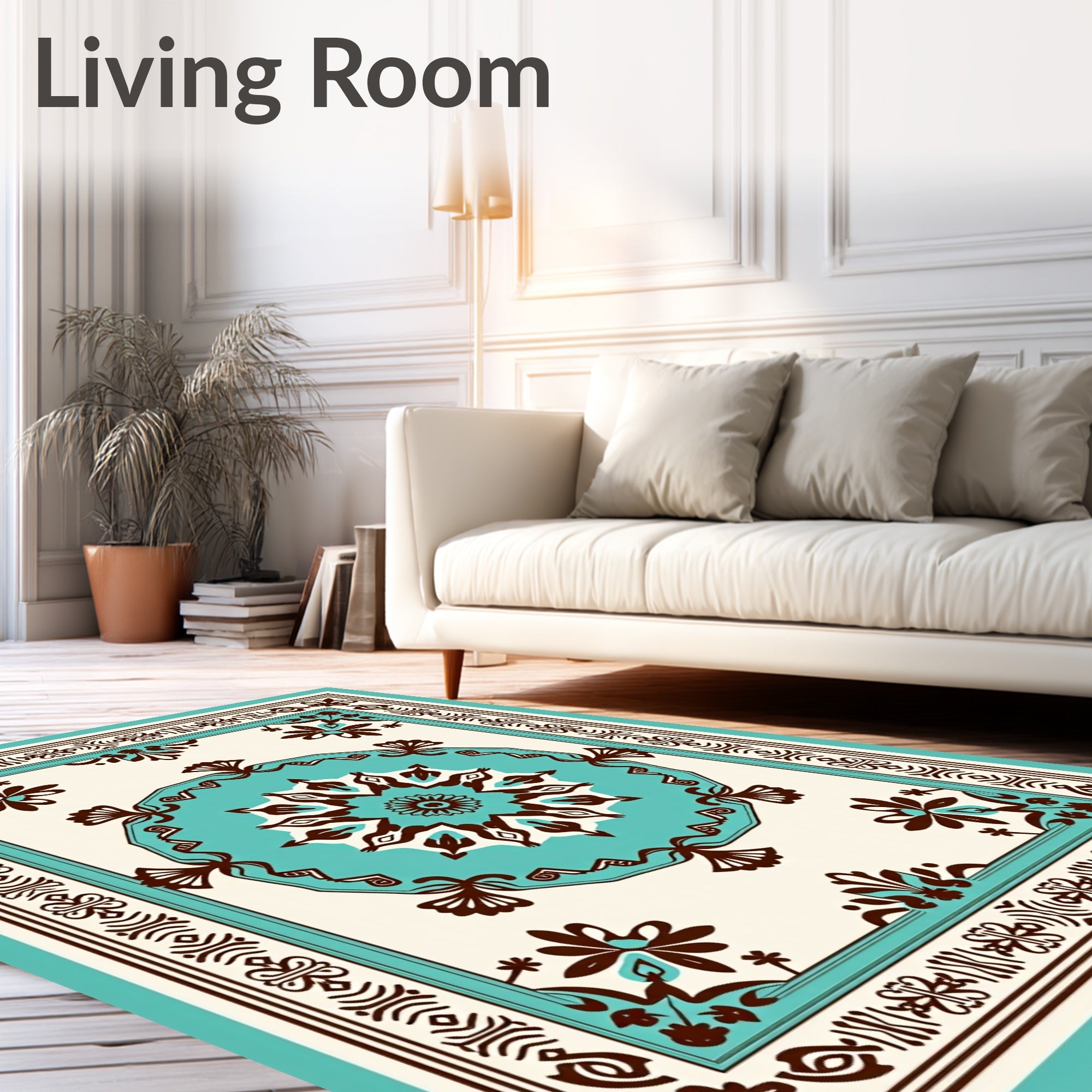 Turquoise Medallion Floral Border Rug