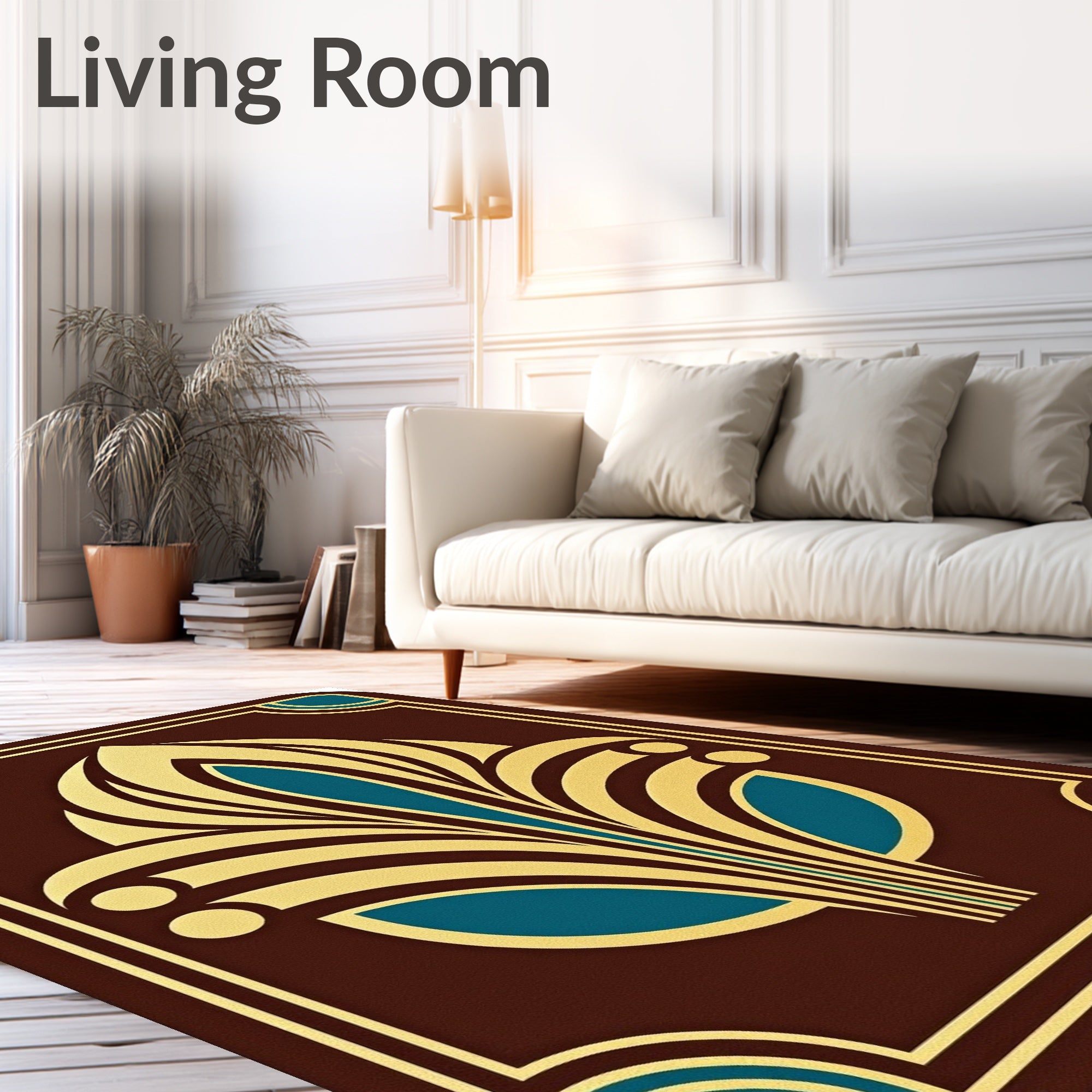Art Deco Fan Pattern Brown Gold Rug