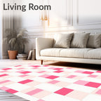 Pink Geometric Grid Pattern Rug