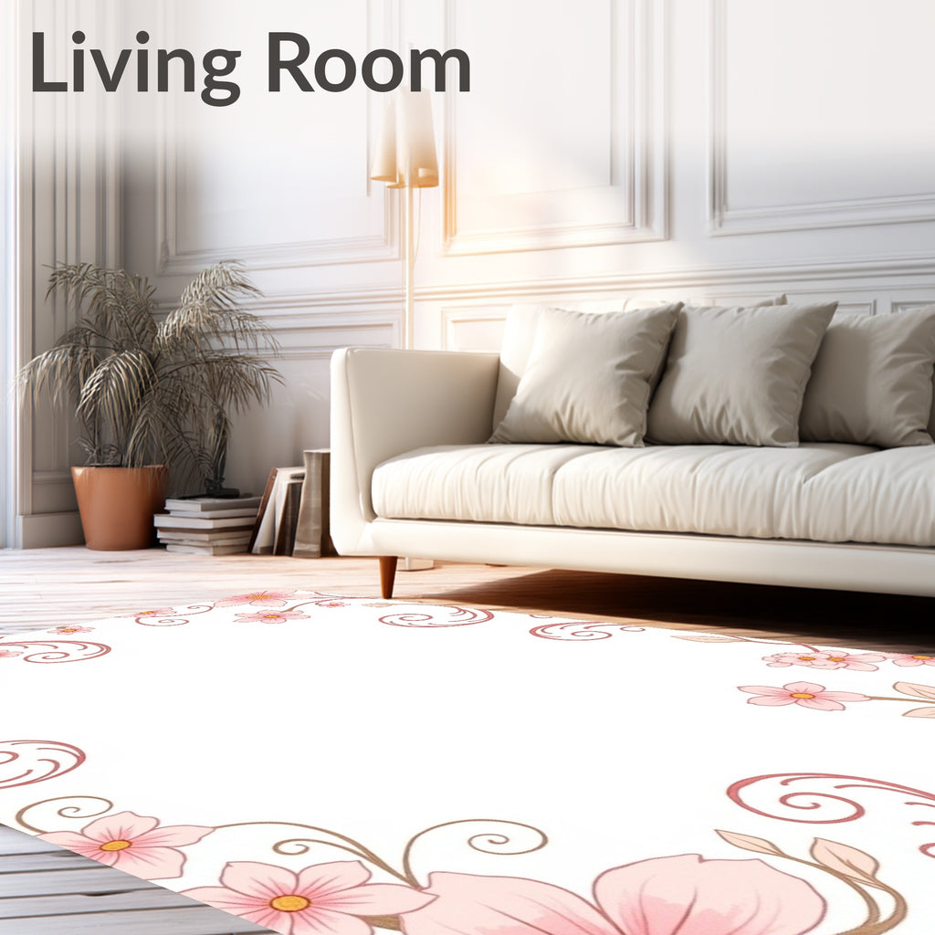 Pink Floral Vine Pattern Rug
