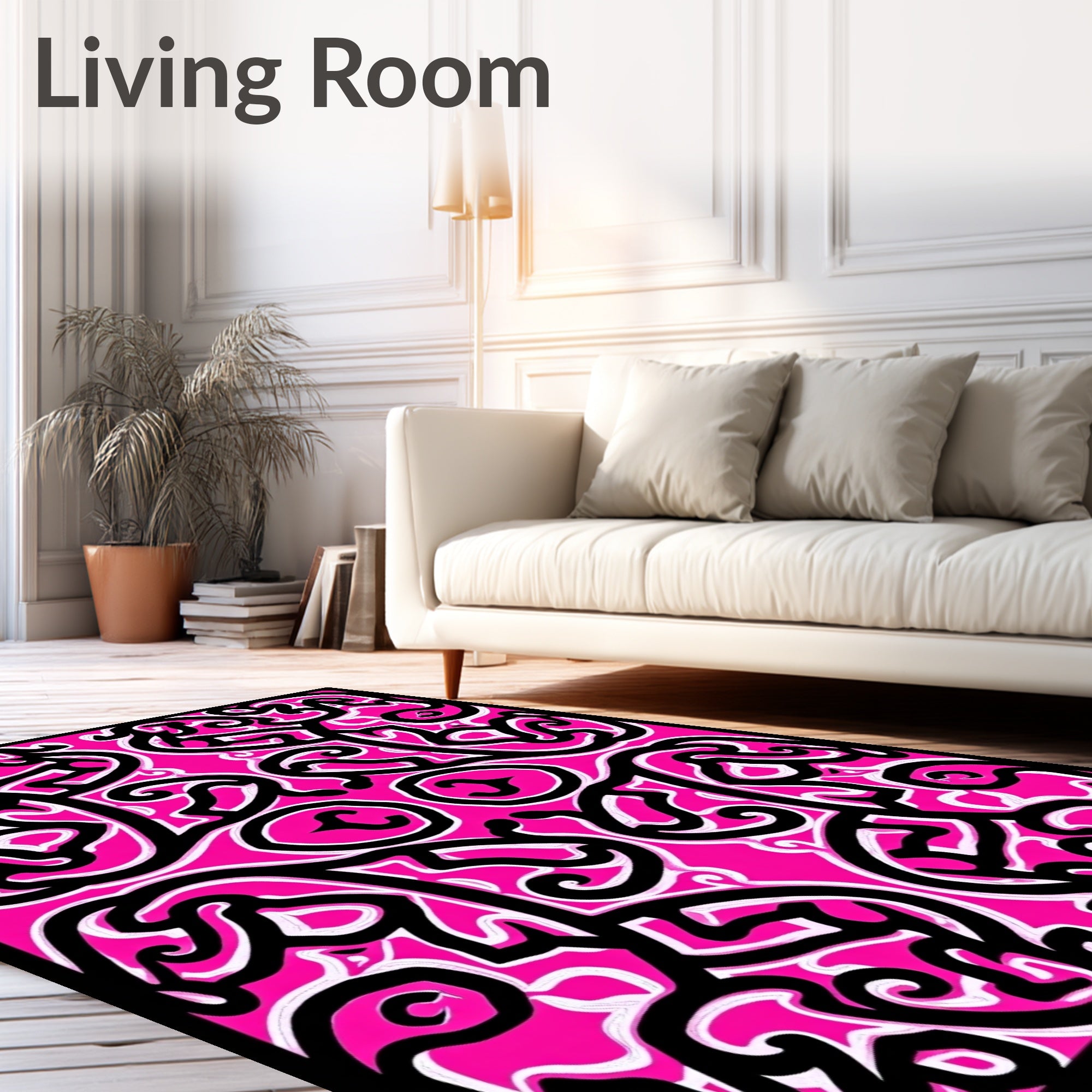 Vibrant Pink Abstract Swirl Design Rug