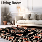 Intricate Floral Medallion Black Rug