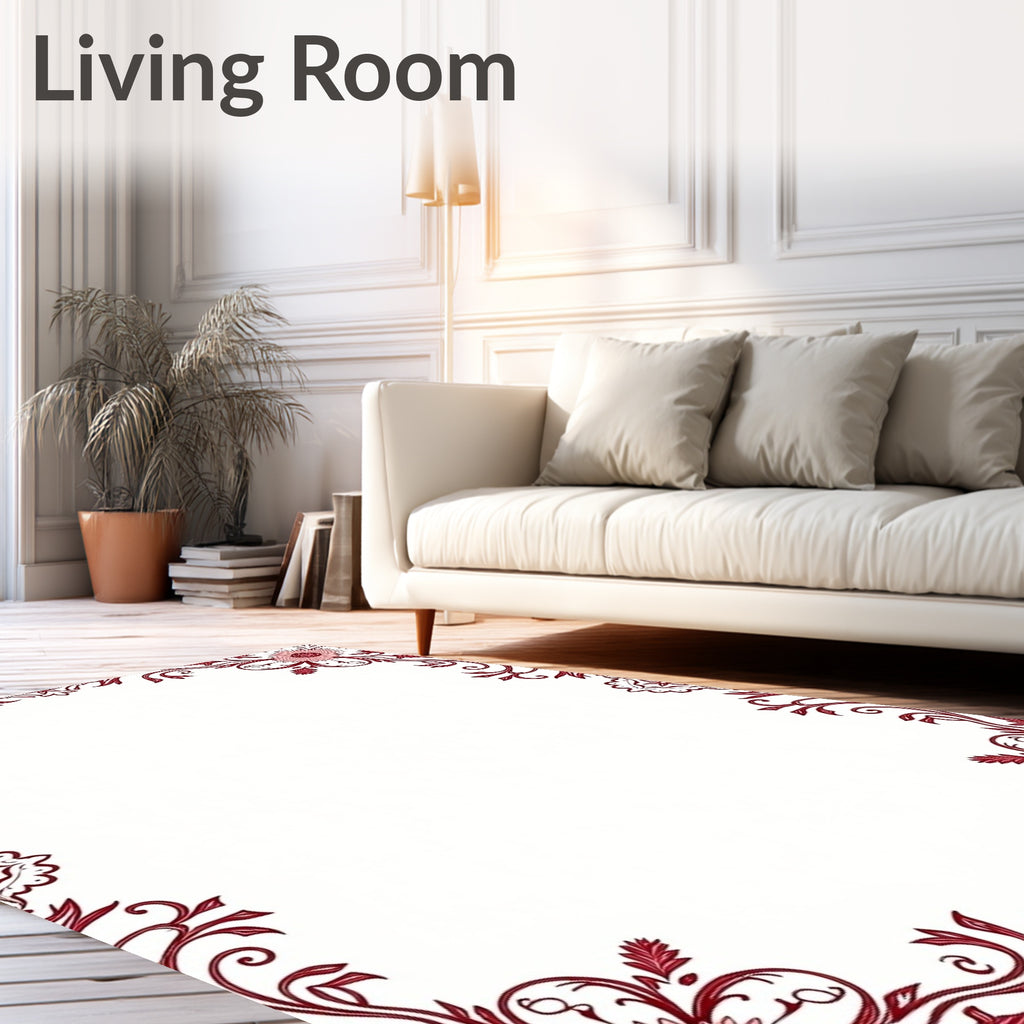 Ornate Floral Swirls Red Pink Rug