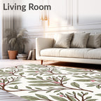 Botanical Branch With Pink Berries Pattern Rug