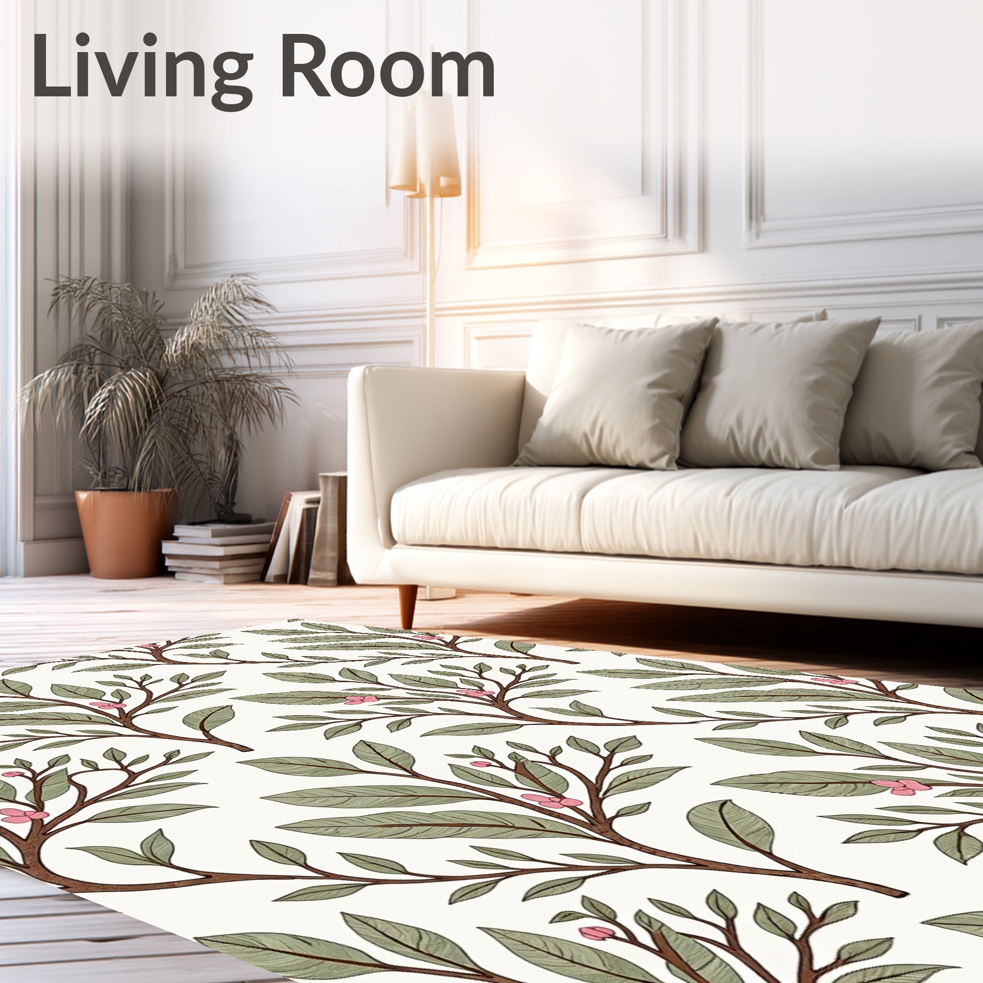 Botanical Branch With Pink Berries Pattern Rug