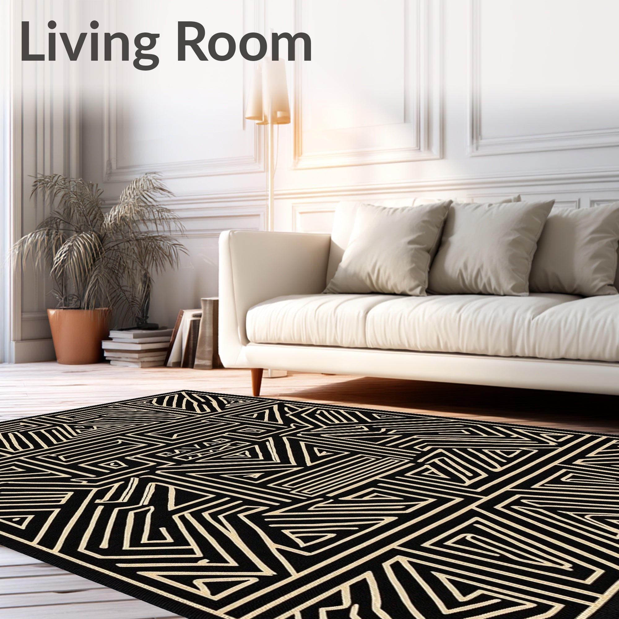 Bold Black Geometric Tribal Rug